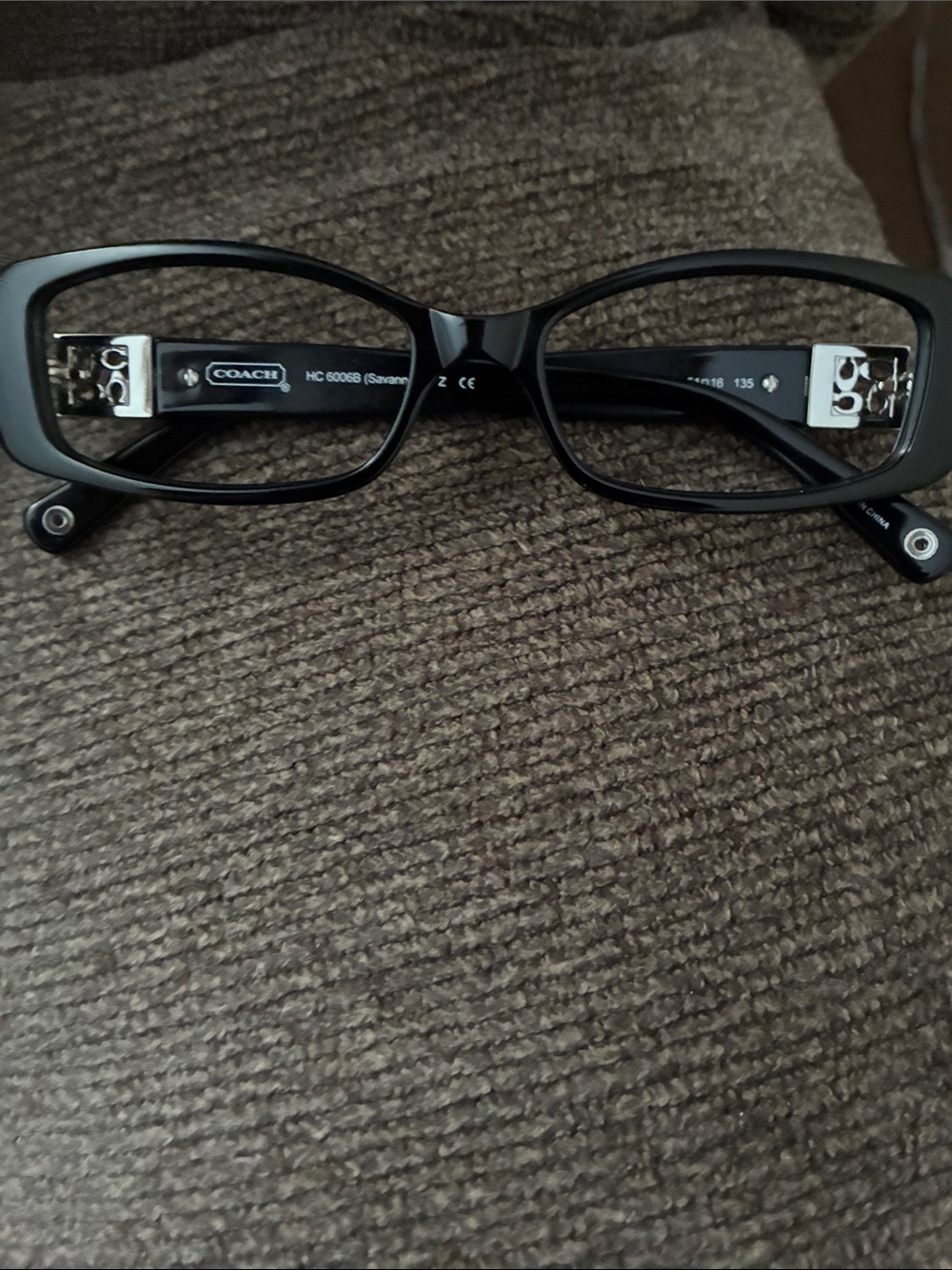 Coach Women's Black Rectangular Eyeglass Frames with Silver Temple Detail